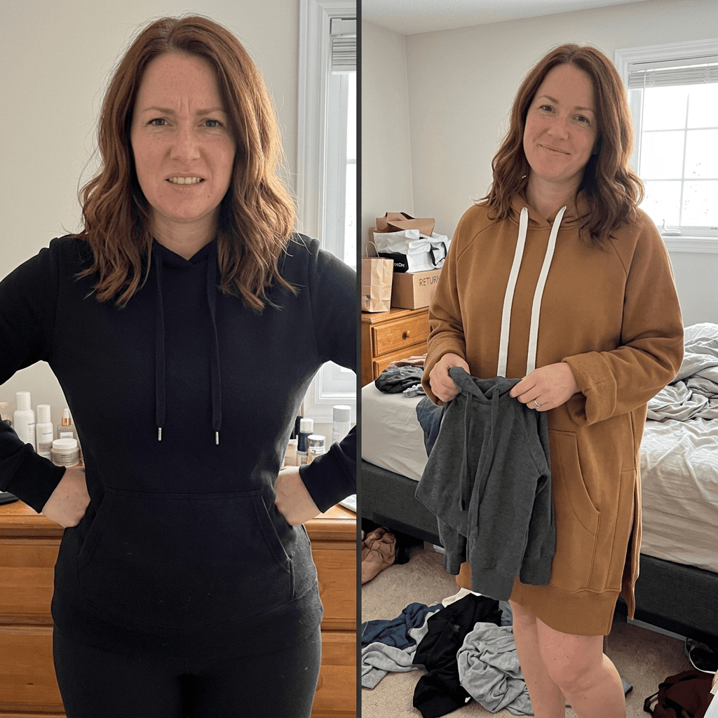 Hoodies, der klemmer om hofterne? Vælg efter brystmålet i stedet.