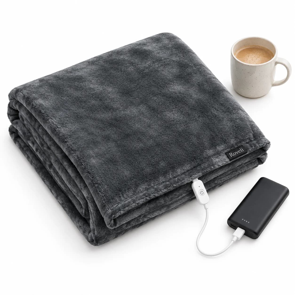 The Glowhearth Heated Shawl Throw with its USB power bank The Glowhearth Heated Shawl Throw with its USB power bank